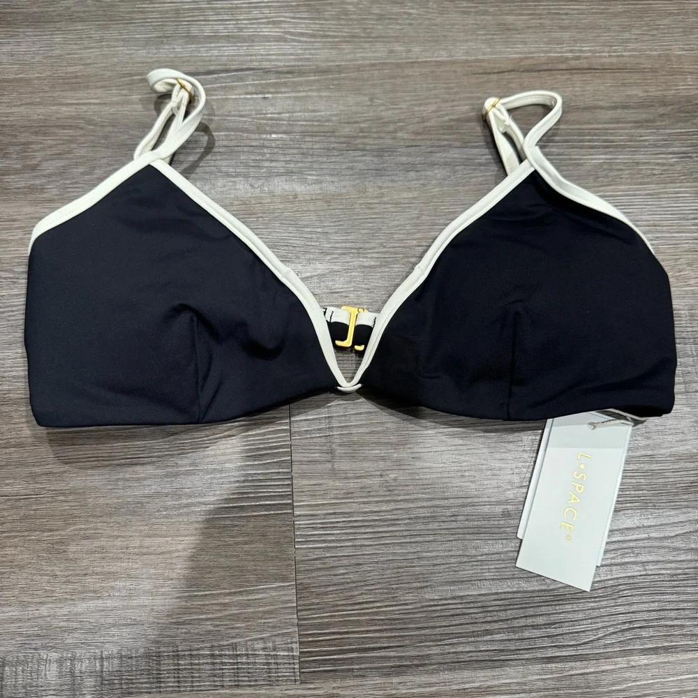 L*space Helena Bikini V Black White Top Swim